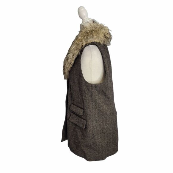 TOPSHOP faux fur collar vest wool tweed brown long dark academia 12 - Picture 2 of 10